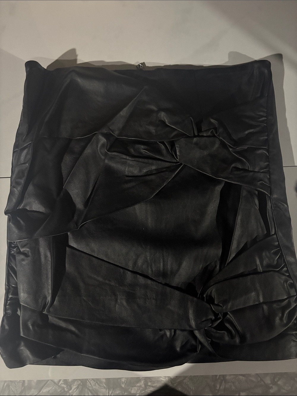 Guess Black Faux Leather Skirt with Gathered Twist Front